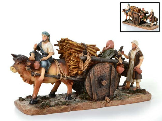 Aldeanos En Carreta De 29 X 14 Cm Pesebre