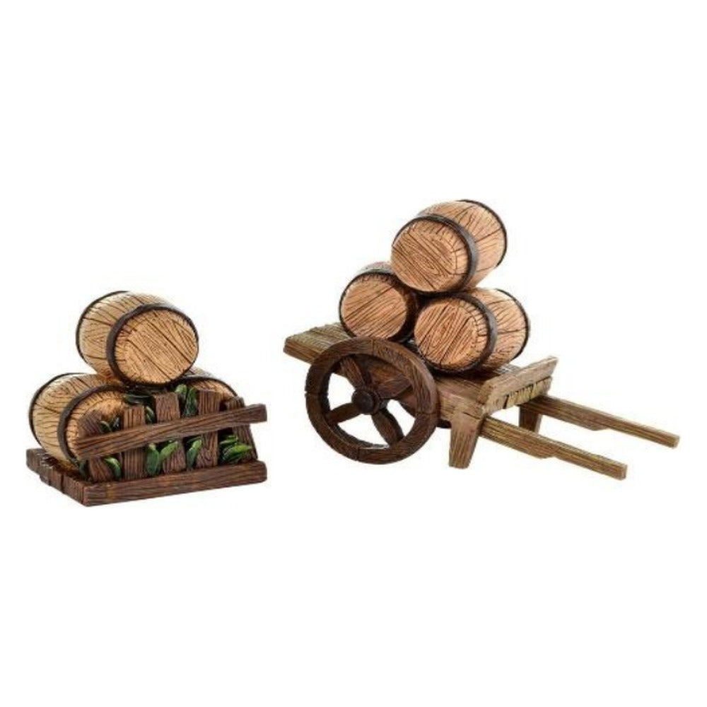 Barriles de Vino Carretilla Para Pesebre Con 2 piezas De 12 cm