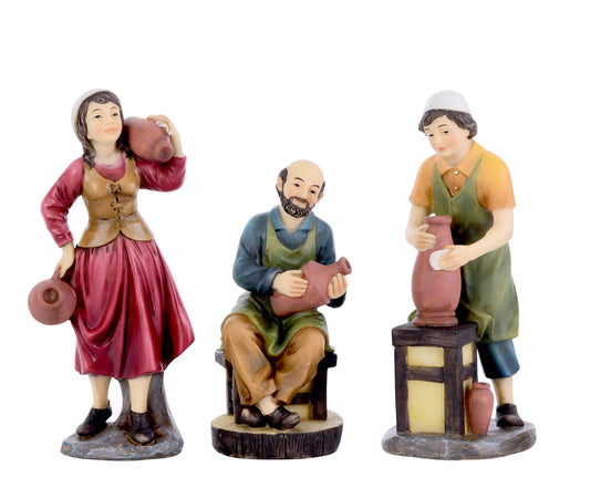 Aldeanos Alfareros De 15 Cm Para Pesebre Con 3 Piezas