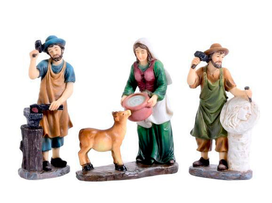 Aldeanos Artesanos Para Pesebre De 20 Cm Con 3 Piezas