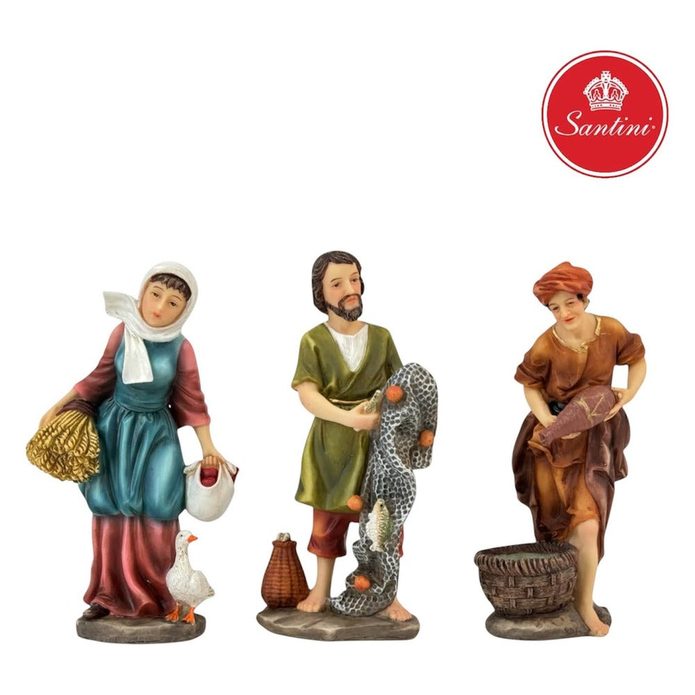 Aldeanos Pescadores Para Pesebre x 3 piezas De 15 Cm