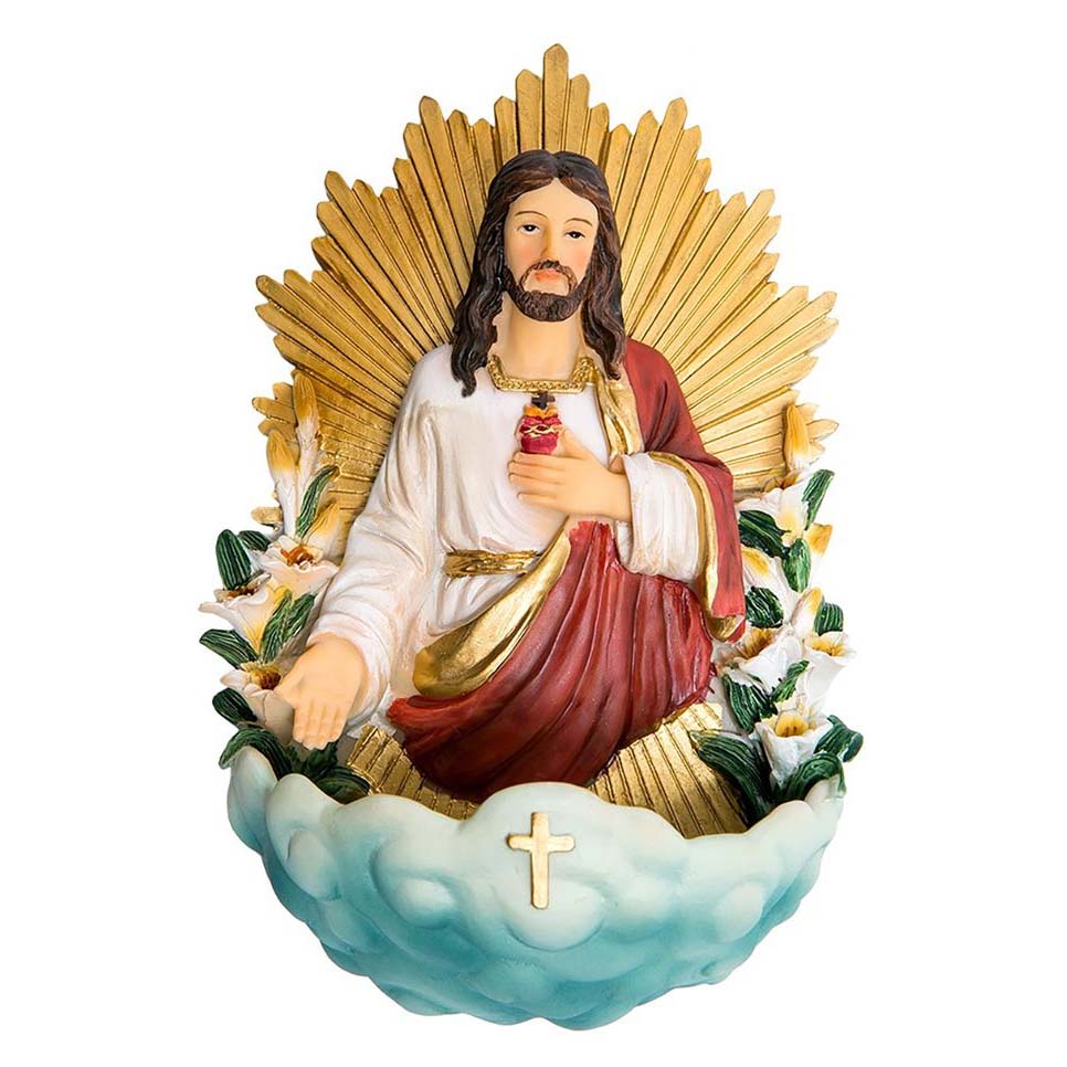 Placa Sagrado Corazón De Jesus Con Pila De Agua De 17 cm