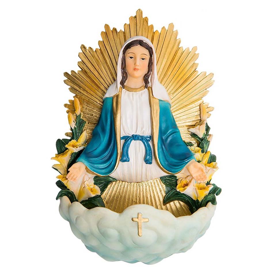Placa Virgen Milagrosa Con Pila De Agua De 17 cm