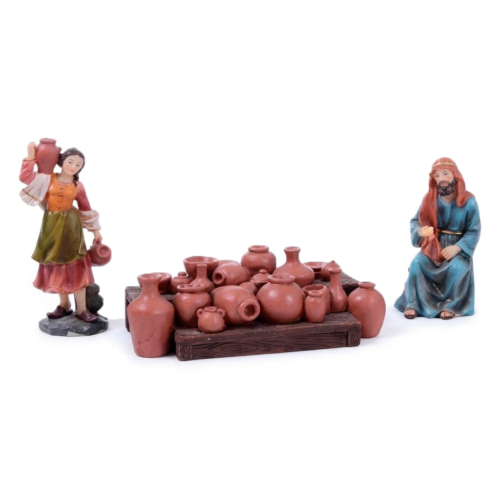 Aldeanos Mercaderes Para Pesebre Con 3 Piezas De 13x7 Cm