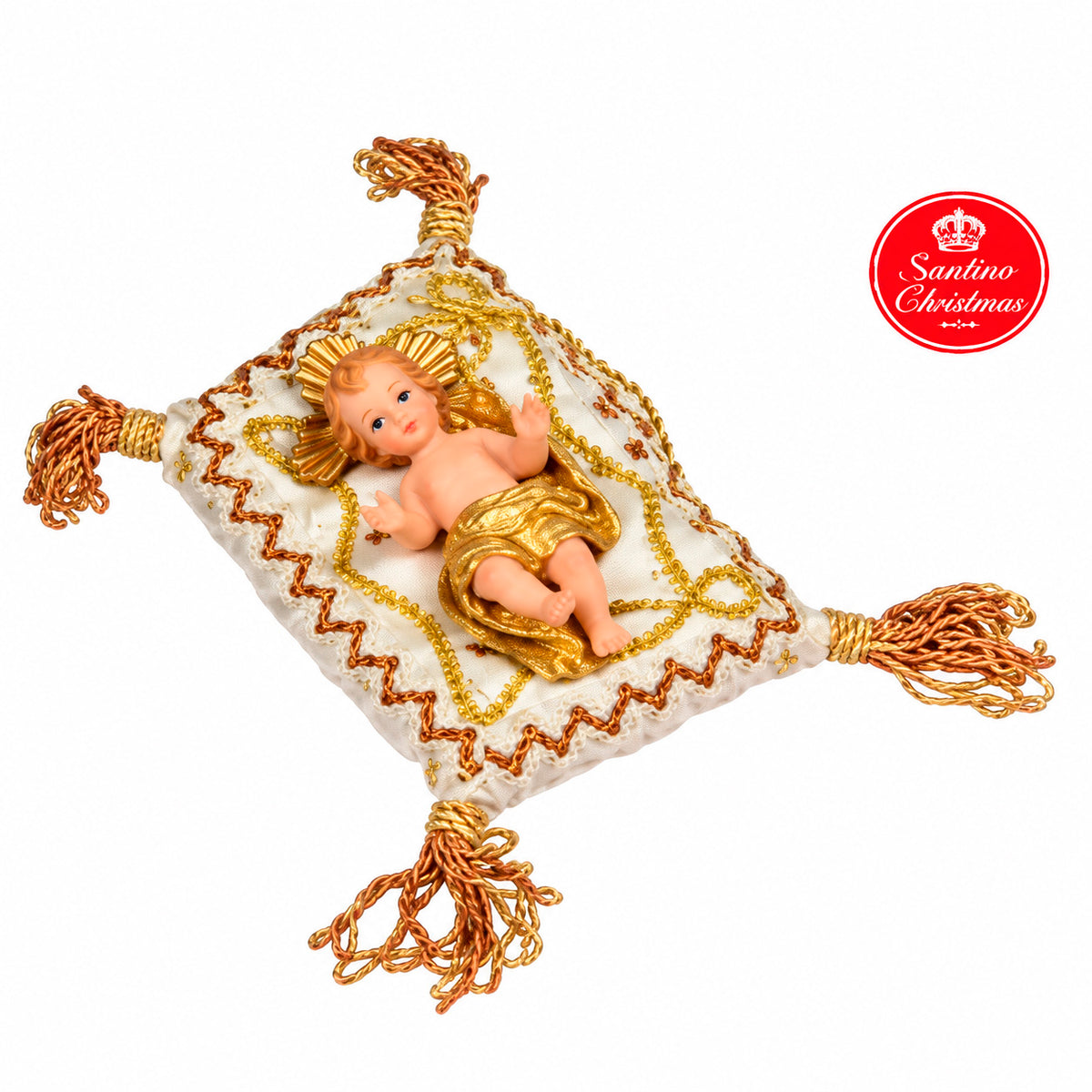 Bebé Jesús Para Pesebre De 9 cm Con Cojín y Aureola