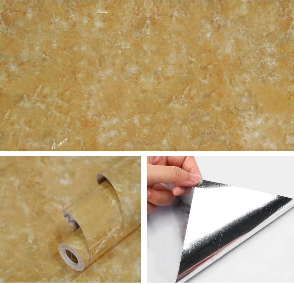 Papel Vinilo Adhesivo De 60 cm x 10 mts Marmol Brillante Dorado