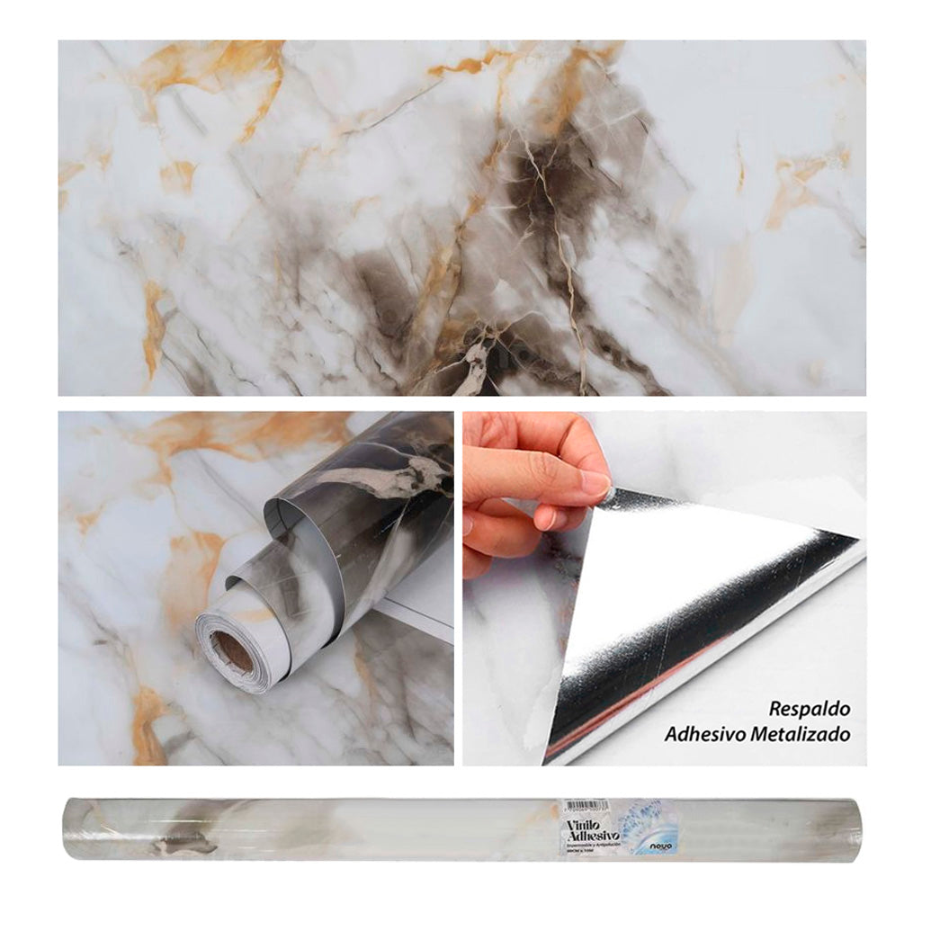 Papel Vinilo Adhesivo De 60 cm x 10 mts Marmol Brillante