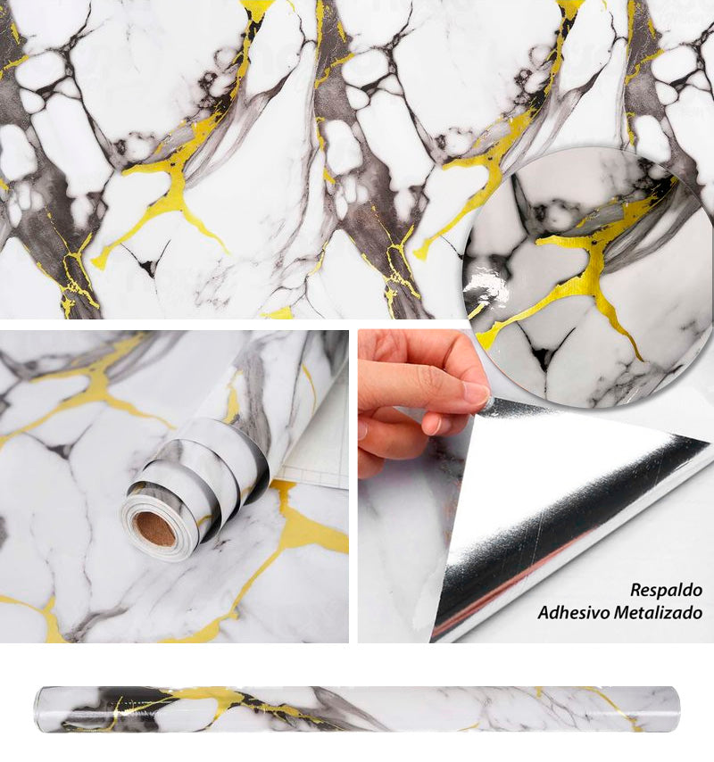 Papel Vinilo Adhesivo De 60 cm x 10 mts Marmol Brillante