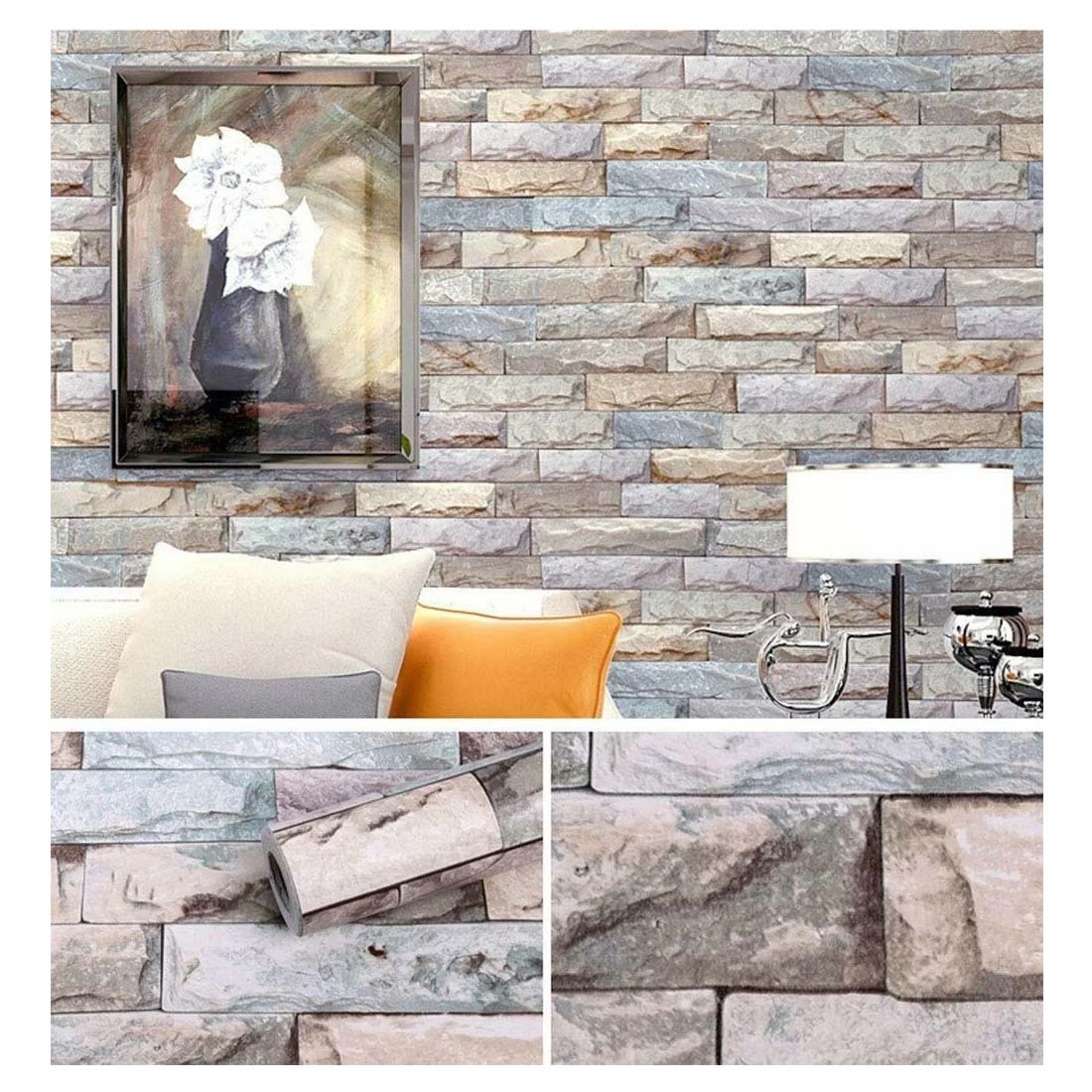 Papel Vinilo Adhesivo De 45 cm x 10 mts Ladrillo Rustico