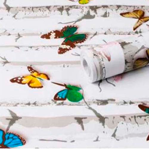 Papel Vinilo Adhesivo De 45 cm x 10 mts Blanco Mariposas