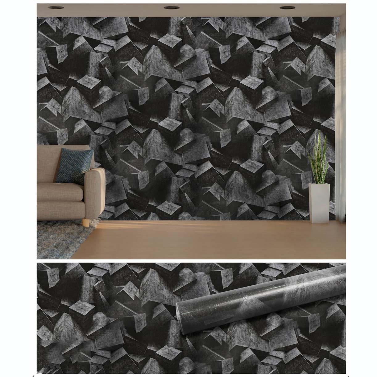 Papel Vinilo Adhesivo De 45 cm x 10 mts Negro Efecto 3D