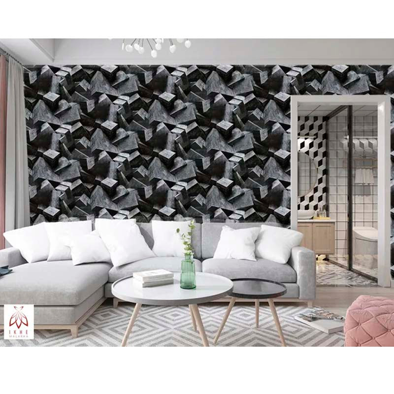 Papel Vinilo Adhesivo De 45 cm x 10 mts Negro Efecto 3D