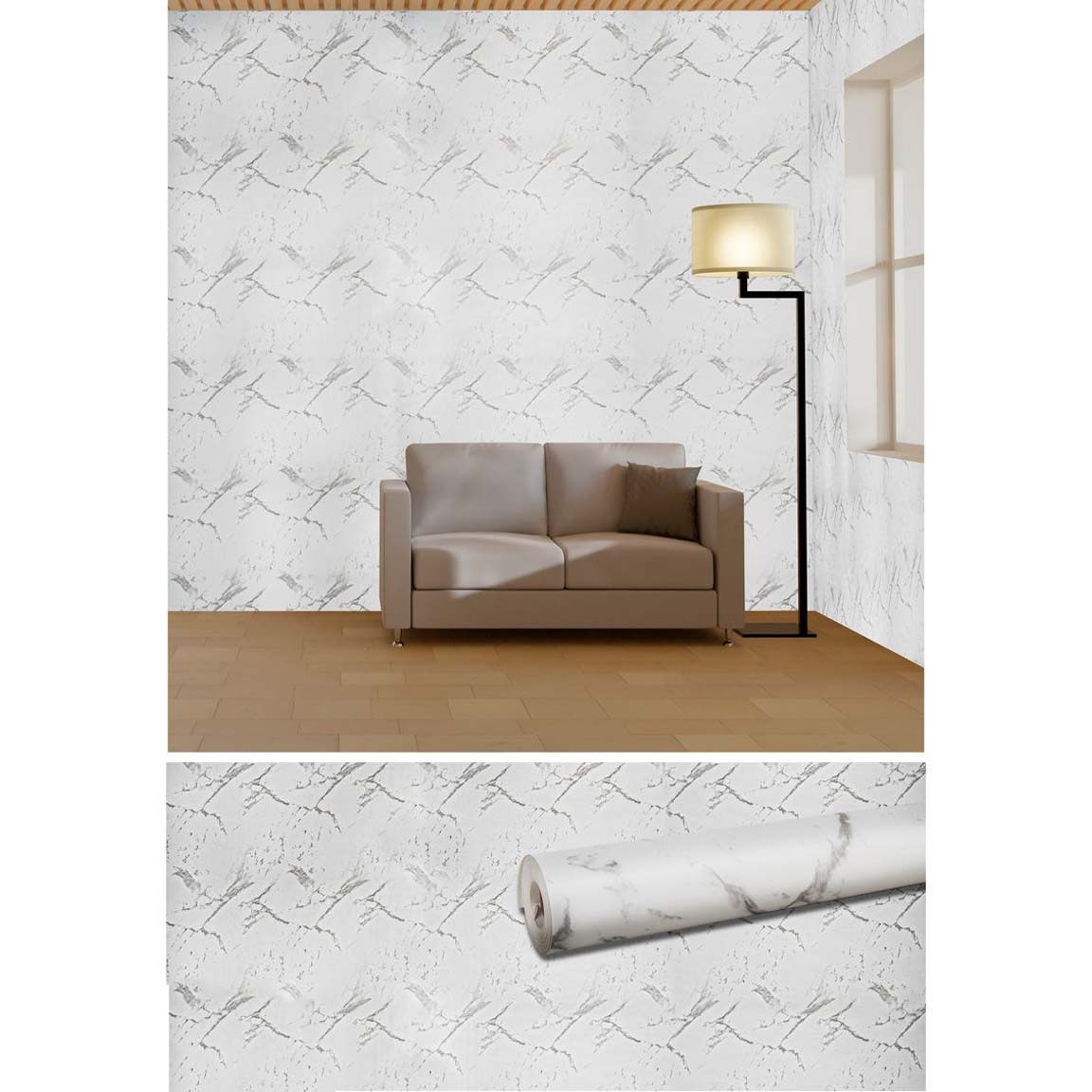 Papel Vinilo Adhesivo De 45 cm x 10 mts Mármol Blanco Mate