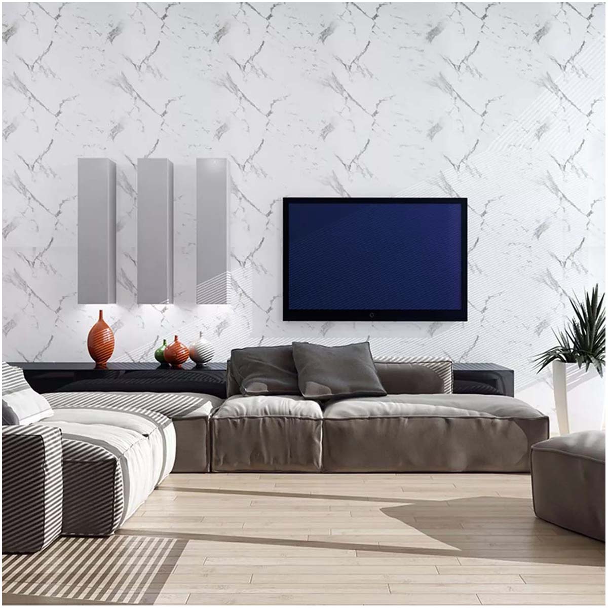 Papel Vinilo Adhesivo De 45 cm x 10 mts Mármol Blanco Mate