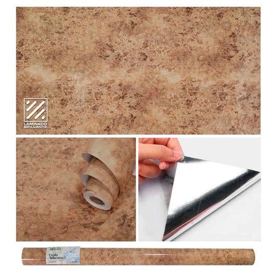 Papel Vinilo Adhesivo De 60 cm x 10 mts Marmol Brillante
