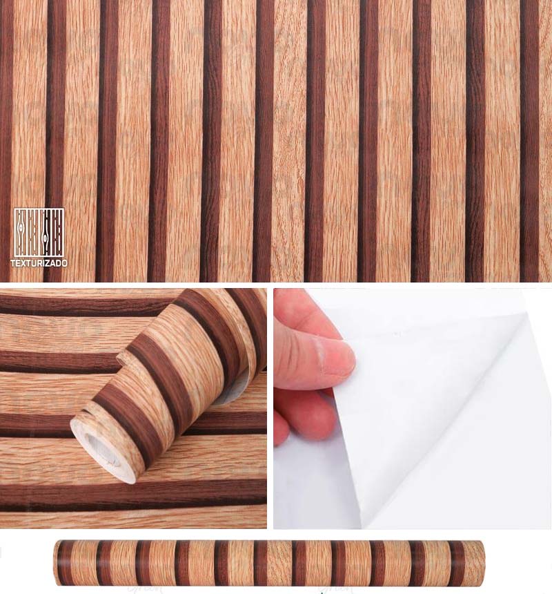 Papel Vinilo Adhesivo De 45 cm x 10 mts Liston Madera