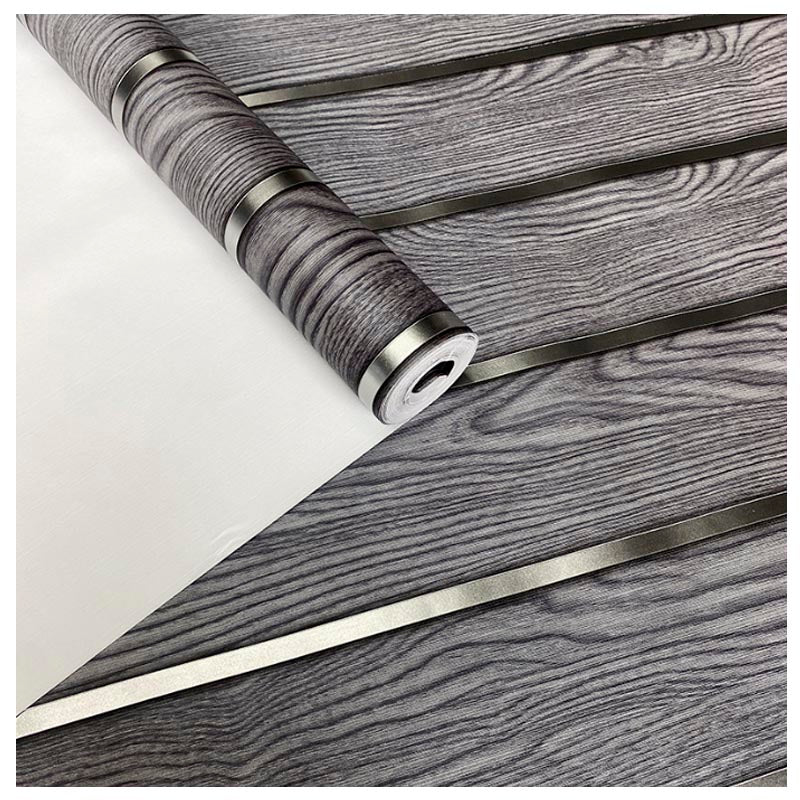 Papel Vinilo Adhesivo De 45 cm x 10 mts Liston Tipo Madera Plateado