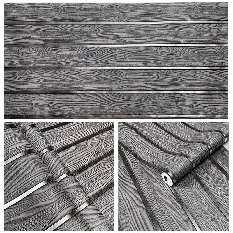 Papel Vinilo Adhesivo De 45 cm x 10 mts Liston Tipo Madera Plateado