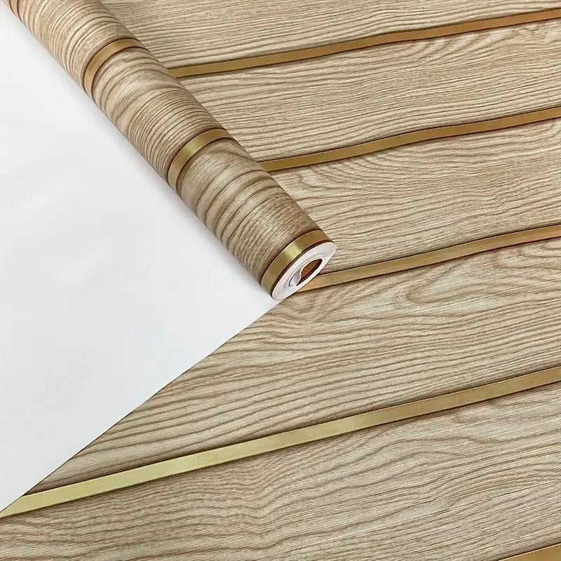Papel Vinilo Adhesivo De 45 cm x 10 mts Tipo Madera Dorado