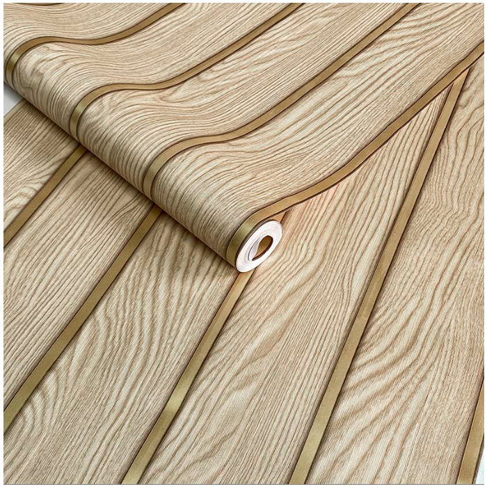 Papel Vinilo Adhesivo De 45 cm x 10 mts Tipo Madera Dorado