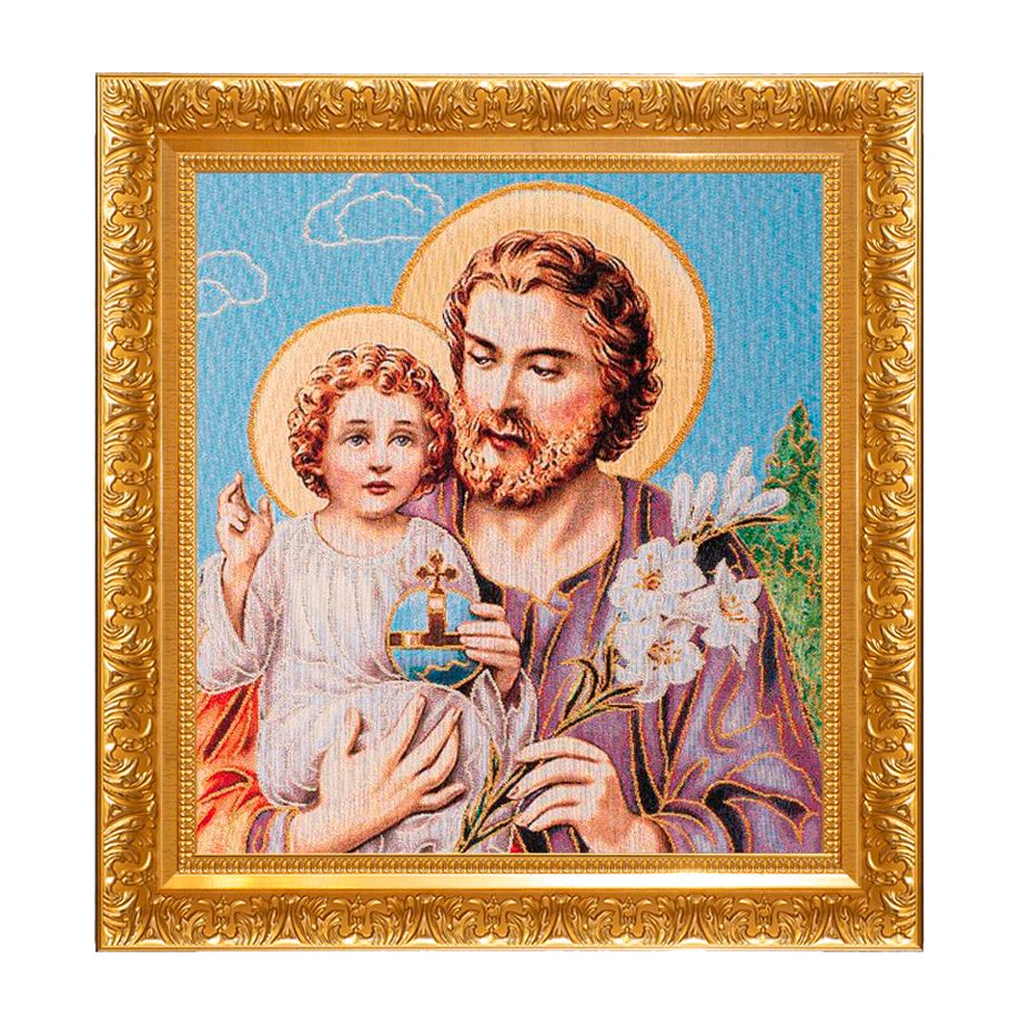 Gobelino Jose Con Jesus De 50 x 46 cm Cuadro