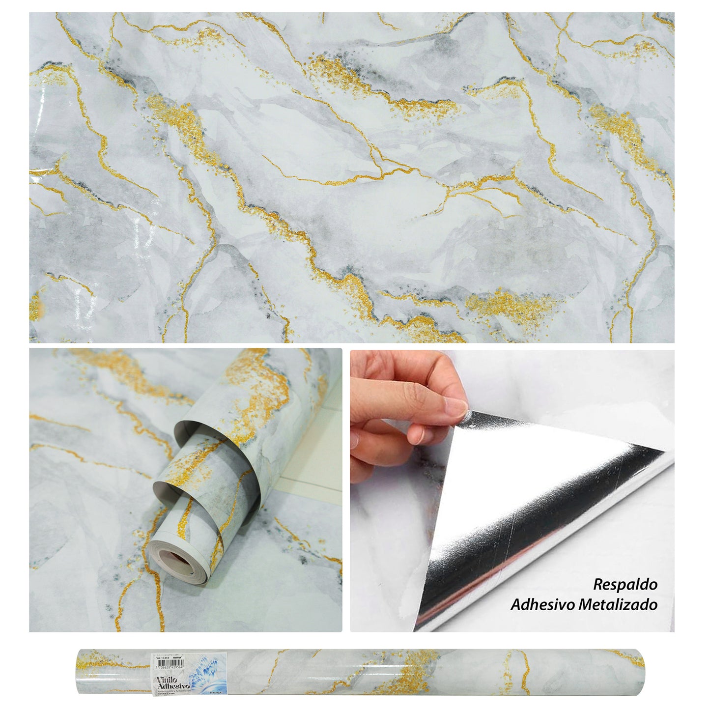 Papel Vinilo Adhesivo De 60 cm x 10 mts Efecto 3D Marmol