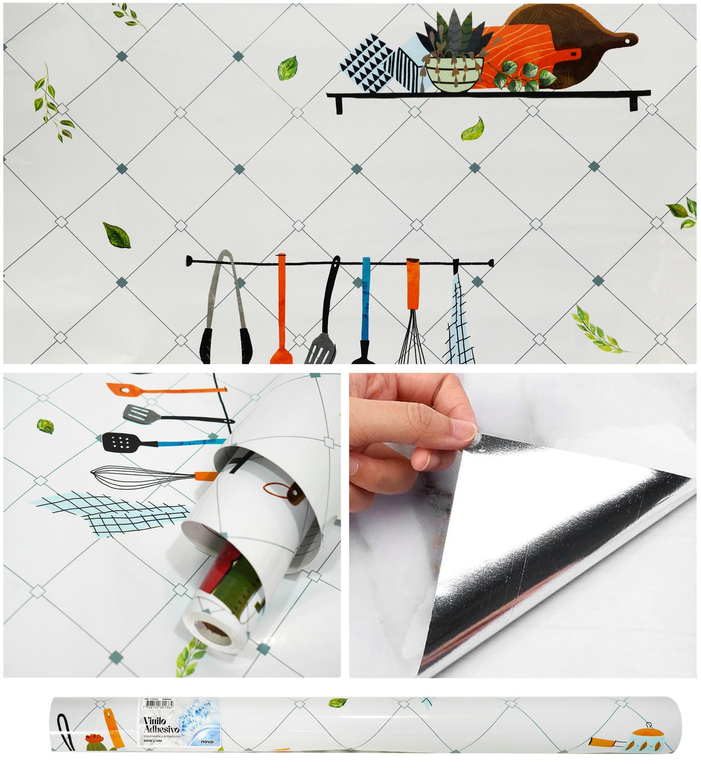 Papel Vinilo Adhesivo De 60 cm x 10 mts Brillante Cocina