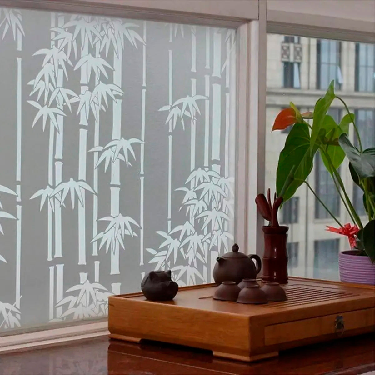 Papel Adhesivo Tipo Vitral Diseño Bambu De 2 mts x 90 mts