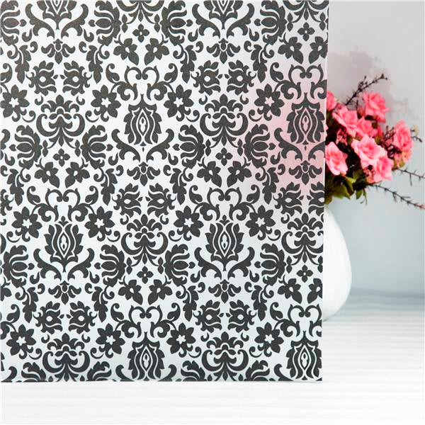 Papel Adhesivo Tipo Vitral Diseño Floral Negro De 2 mts x 90 mts