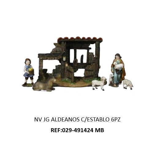 Aldeanos c/establo 6piezas