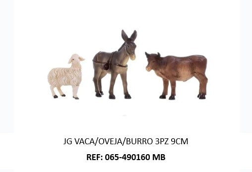 Vaca/oveja/burro 3piezas 9cm