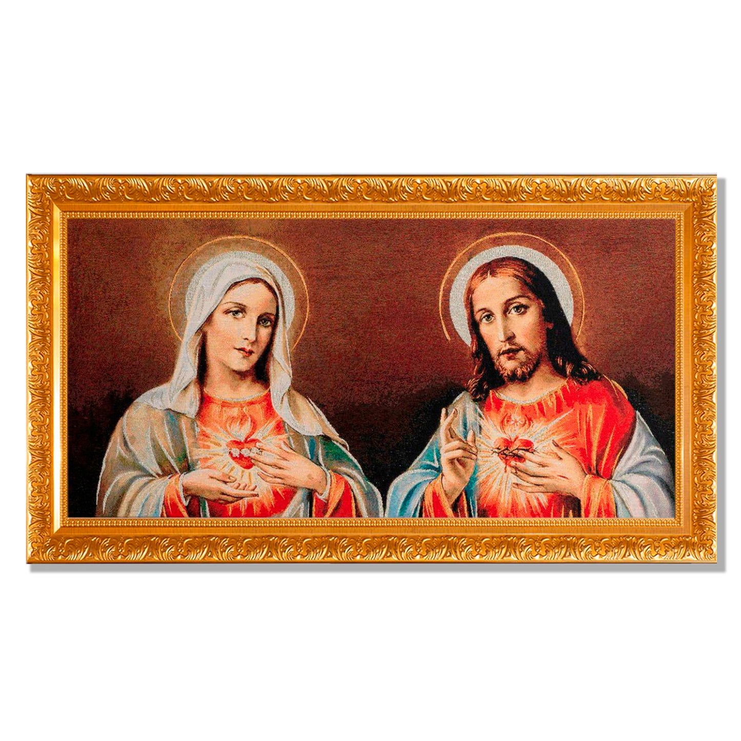Gobelino Sagrado Corazon De Jesus Y Maria De 90 x 50 Cm Cuadro