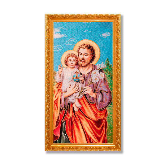 Gobelino Jose Con Jesus De 90 x 50 Cm Cuadro