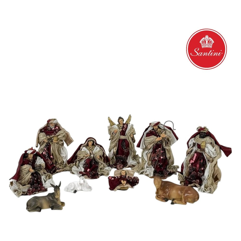 Pesebre Arte Quiteño x10 Piezas De 15 cm Vinotinto