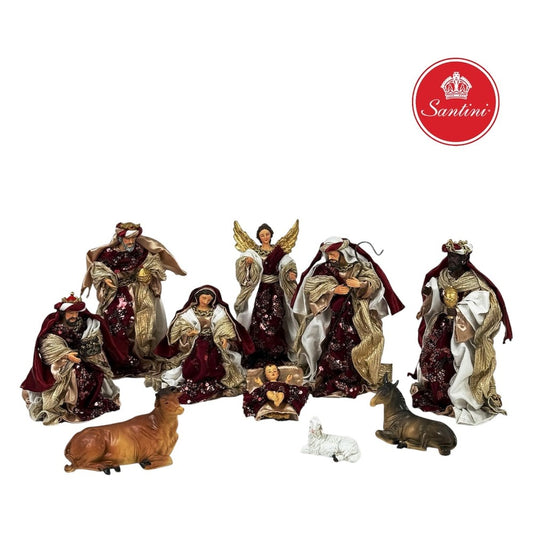 Pesebre Arte Quiteño Con 10 Piezas De 25 Cm Vinotinto