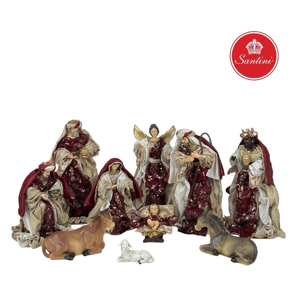 Pesebre Arte Quiteño x10 Piezas De 35 cm Vinotinto