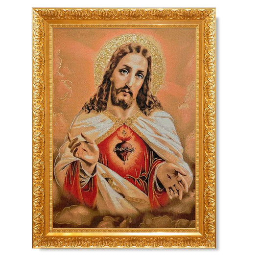 Gobelino Sagrado Corazon De Jesus De 85 X 60 Cm Cuadro