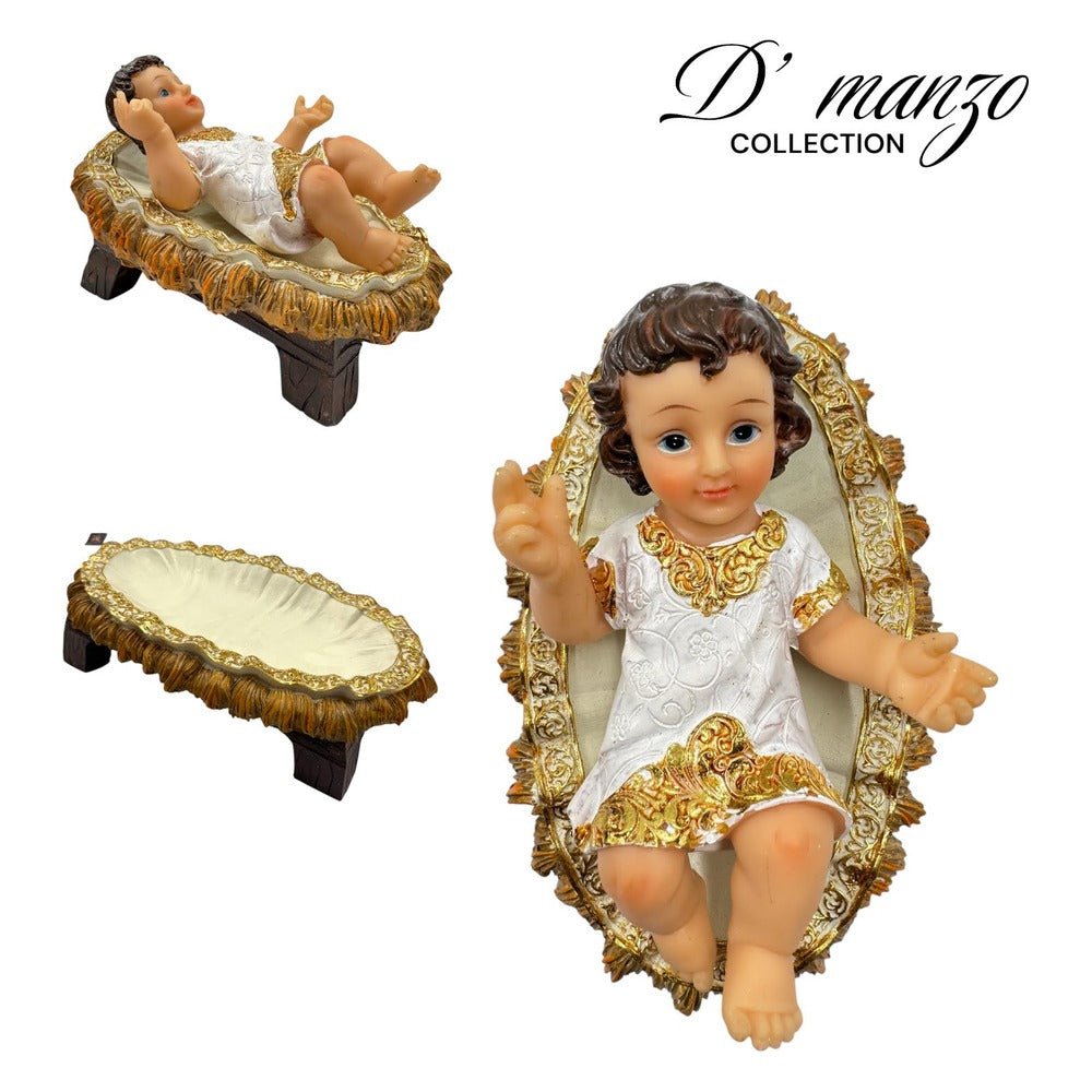 Niño Dios y Cuna Para Pesebre De 16 Cm
