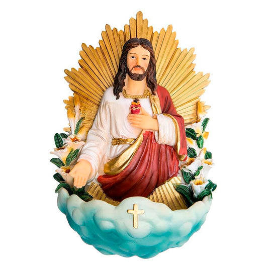 Placa Sagrado Corazón De Jesus Con Pila De Agua De 17 cm