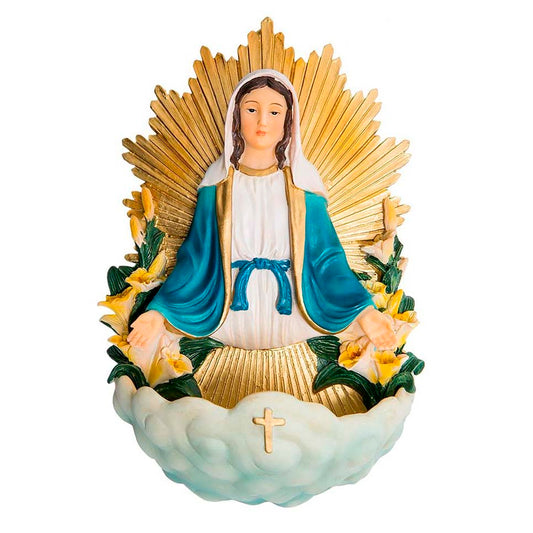 Placa Virgen Milagrosa Con Pila De Agua De 17 cm
