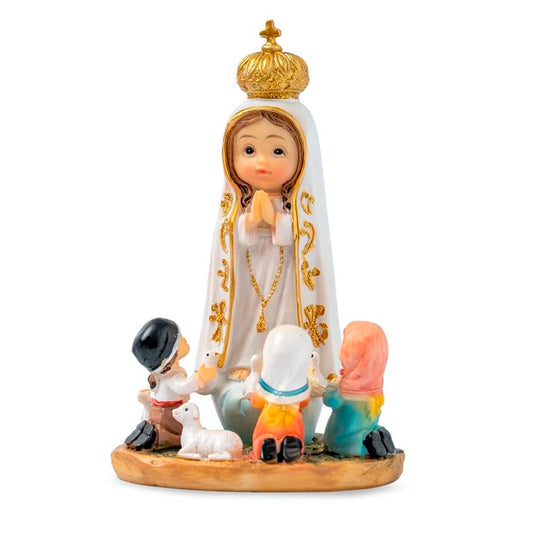 Virgen De Fatima Con Pastores Infantil De 10 Cm