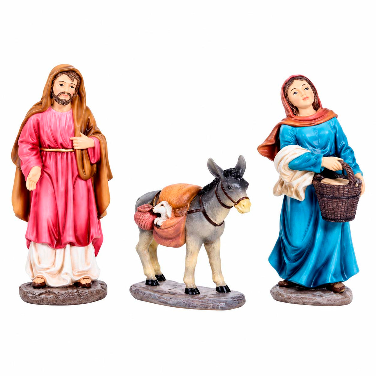 Aldeanos y Burro Para Pesebre Con 3 Piezas De 15 cm
