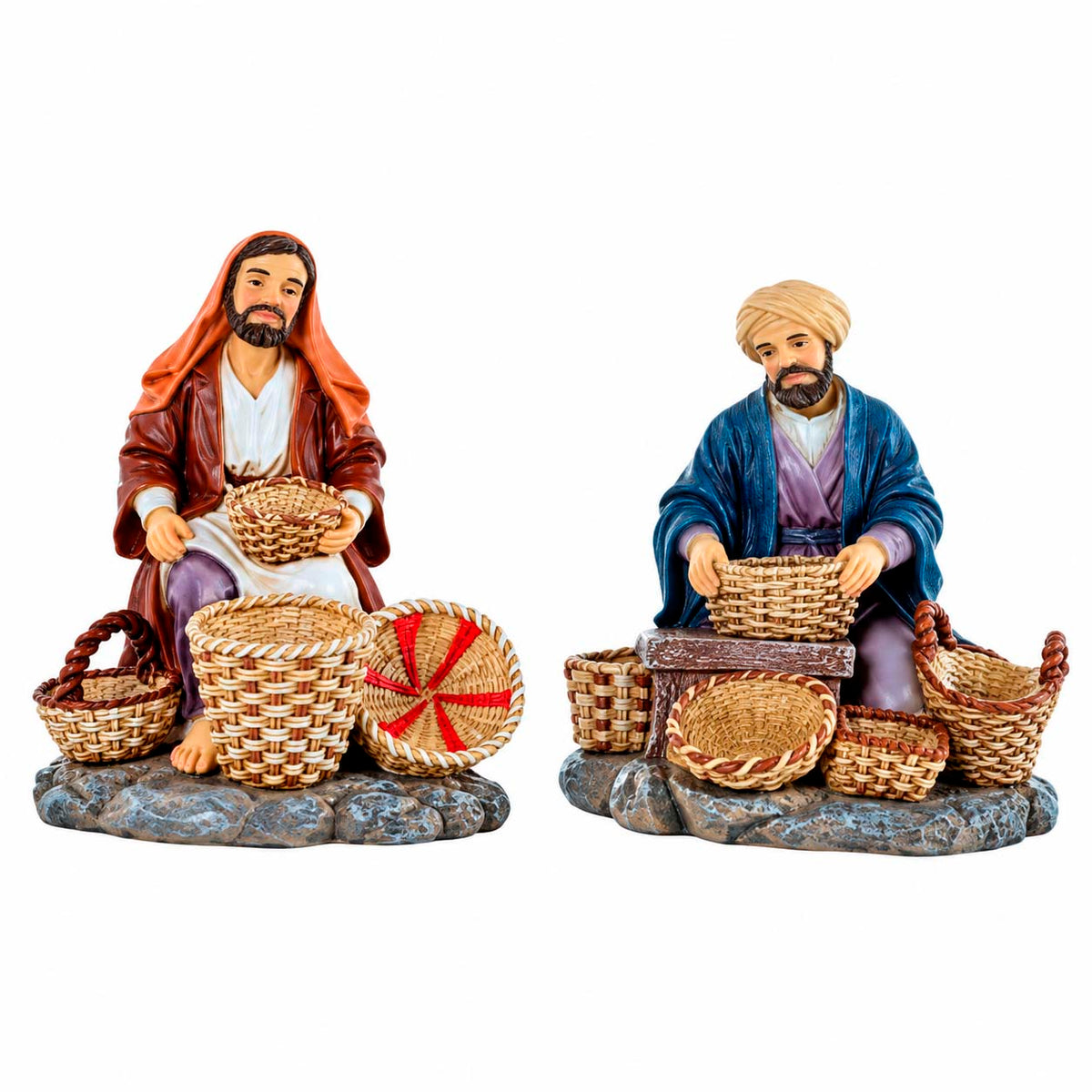 Aldeanos Para Pesebre Comerciantes de Canastos De 13 cm