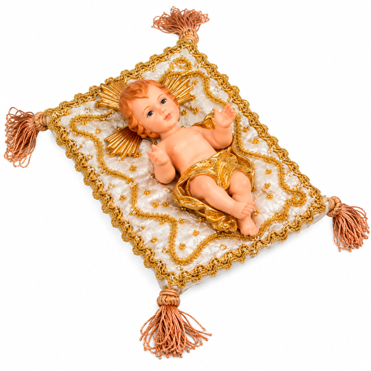 Bebé Jesús Para Pesebre De 13 Cm Con Cojín y Aureola