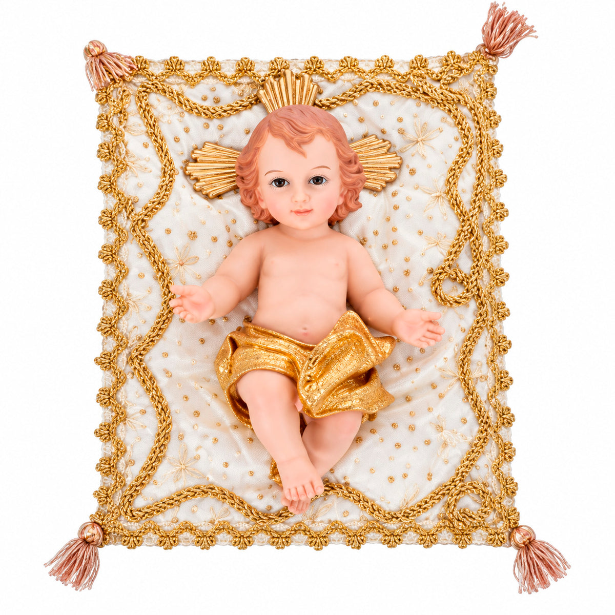 Bebé Jesús Para Pesebre De 27 Cm Con Cojín y Aureola