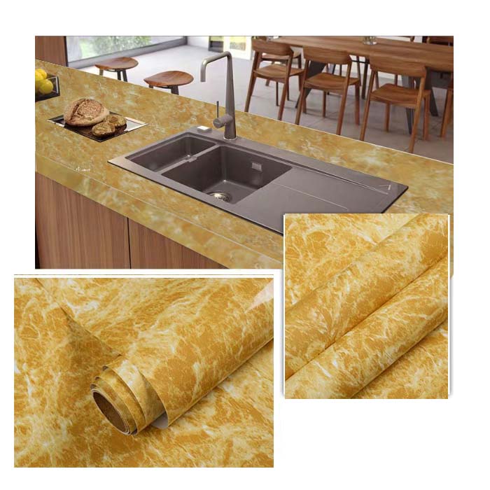 Papel Vinilo Adhesivo De 60 cm x 10 mts Marmol Brillante Dorado