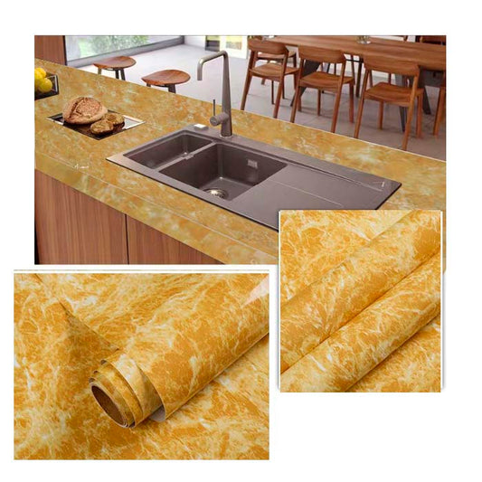 Papel Vinilo Adhesivo De 60 cm x 10 mts Marmol Brillante Dorado