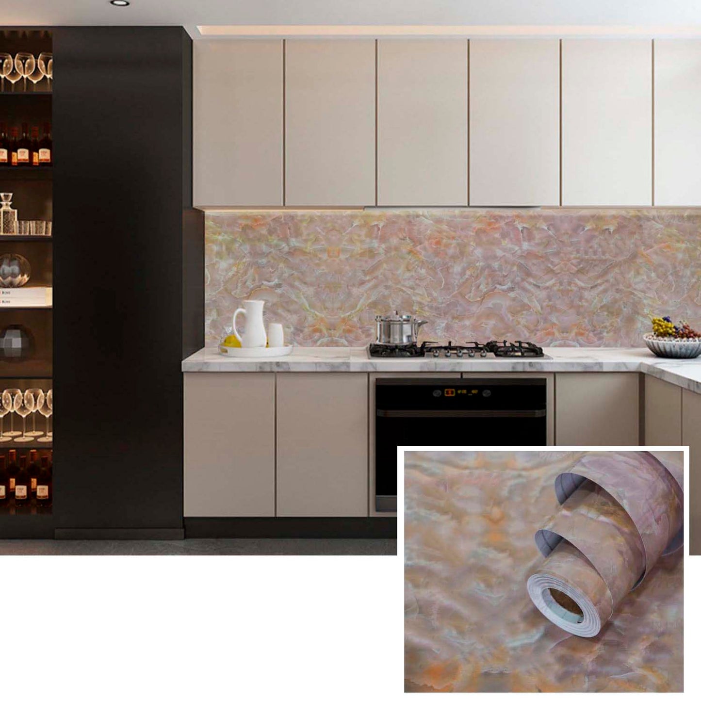 Papel Vinilo Adhesivo De 60 cm x 10 mts Marmol Brillante