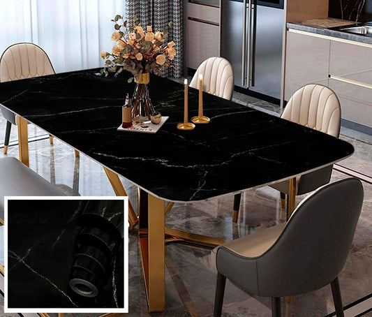 Papel Vinilo Adhesivo De 60 cm x 10 mts Marmol Brillante Negro