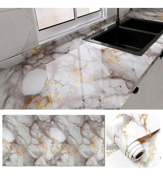 Papel Vinilo Adhesivo De 60 cm x 10 mts Marmol Brillante